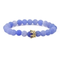 Blaues Achat-Perlenarmband mit goldener Krone für Paare und Freundschaften - Sprungstein Goldene Krone