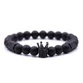 Bracelet couronne tête de mort tout noir avec perles mates et cristaux pavés noirs - Couronne Noire