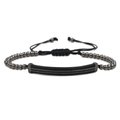 Adjustable 4mm copper bead woven bracelet with micro-pave black zircon bar in gunmetal finish - Gunmetal