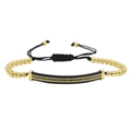 4mm gold bead adjustable woven bracelet with black micro-pave cubic zirconia bar - Gold