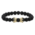 Conjunto de pulseras de cuentas negras mate con coronas doradas y detalles de circonitas CZ - Corona