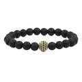 Pulsera de cuentas de piedra negra mate con amuleto de corona de CZ dorado para hombre - Bola de Circonita