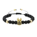 Détail du bracelet couronne ajustable avec perles noires mates et zircons dorés - Zircon Noir Or