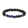 Bracelet de perles en agate bleue facettée et pierre de lave noire pour hommes et femmes en argent - Jaspe Impérial Bleu