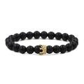 Bracelet en perles noires mates avec couronne dorée et zircons pour hommes et femmes - Or (Pierre Mate)