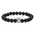 Bracelet pour homme en perles de lave noire 8mm avec une couronne en argent et zircons - Zirconium Clair Couronne Argentée