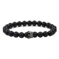 Bracelet couronne en pierre naturelle noire mate avec breloque argentée micro-pave - Noir (Pierre Mate)