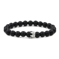 Bracelet couronne en pierre noire mate avec zircons sertis pour hommes et femmes - Blanc K (Pierre Mate)