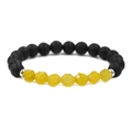 Détail des perles d'agate oeil de tigre facettées et des pierres de lave sur le bracelet - Jaune Foncé