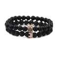 Pulseras de corona en piedra de lava y cuentas negras mate con detalles en oro rosa - Oro rosa