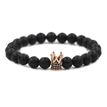 Bracelet couronne 8mm en pierre de lave noire avec zircons pour hommes et femmes - Zirconium Noir Couronne Or Rose