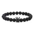 Bracelet couronne en pierre de lave noire de 8 mm avec zircon micro-pavé sur fond blanc - Zirconium Noir Couronne Noire
