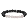 Détail de quartz rose facetté et pierres de lave noires sur bracelet élastique - Rose Clair