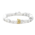 White turquoise beaded bracelet with gold zircon crown charm for men and women - Gold