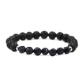 Dettaglio del bracciale con pietre laviche nere e perle di sandalo blu sfaccettate - Lapislazzuli