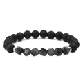 Détail de perles en pierre de lave et bracelet en pierre facettée avec espaceurs argentés - Larvikite