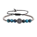 Verstellbares Evil Eye Armband mit blauen Tigerauge-Perlen und Zirkonia - Schwarz