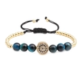 Verstellbares blaues Tigerauge-Perlenarmband mit goldener Zirkon-Böser-Blick-Anhänger - Gold