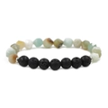 Detailansicht der facettierten Tigerauge und schwarzem Achat Armband mit Lavasteinen - Amazonit