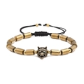 Bracciale intrecciato retrò con testa di lupo in bronzo e perle nere per uomo e donna - Testa di Lupo Oro