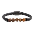 Men's punk style bracelet with faceted tiger eye beads and black braided leather cord - Tiger Eye Stone Bracelet