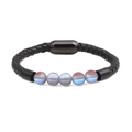 Bracelet pour femme en cuir avec perles de pierre de lune et fermoir magnétique noir - Style Perles Dépolies Arc-en-ciel