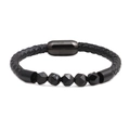 Men's braided leather bracelet with faceted black onyx beads and magnetic closure - Black Agate