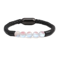 Bracelet tressé en cuir noir avec perles de lune 8mm et fermoir magnétique noir - Style Perles Irisées Rose Bleu