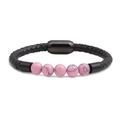 Pulsera para hombre de cuero trenzado con cuentas rosas de 8mm y cierre magnético negro - Rosa