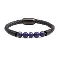 Bracciale da uomo in pelle nera intrecciata da 8mm con cinque perle in pietra naturale blu - Lapislazzuli