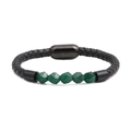 Bracelet en cuir tressé avec perles d'agate facettées 8mm et fermoir magnétique noir - Vert