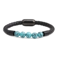 Pulsera trenzada de cuero para hombre con cuentas turquesas y cierre magnético - Verde