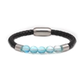 Bracelet tressé en cuir avec perles de pierre de lune et fermoir magnétique en acier - Bleu lac