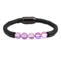 Bracelet en cuir pour femme avec perles de pierre de lune et fermoir magnétique sûr - Violet