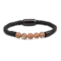 Bracelet en cuir tressé noir avec perles irisées et fermoir magnétique en acier inoxydable - Style Perles Dépolies Irisées