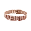 Roségoldenes Edelstahl-Netzarmband mit kristallbesetzten WEIRDO-Buchstaben für Damen - Roségold