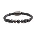 Bracciale da uomo in pelle intrecciata con perle di pietra e chiusura magnetica nera - Pietra Imperiale Nera