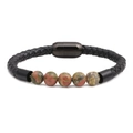 Bracciale punk da uomo in pelle intrecciata con cinque perle di pietra naturale e chiusura magnetica - Unakite