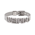 Silbernes Edelstahl-Mesh-Keeper-Armband mit diamantbesetzten WEIRDO-Buchstaben - Weißgold