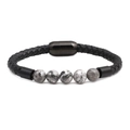 Bracciale punk da uomo in pelle intrecciata nera con perle in pietra naturale - Pietra Paesaggio
