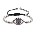 Bracelet tressé ajustable œil protecteur avec perles argentées et zircons colorés - Or Blanc