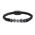 Bracciale punk da uomo in perline di legno wengé con pelle intrecciata nera e chiusura - Pietra invecchiata