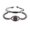 Bracelet tressé ajustable œil maléfique avec perles en cuivre et zircons bleu et rose - Canon de fusil