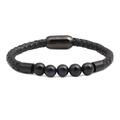 Bracciale punk in pelle intrecciata da uomo con perle occhio di tigre blu e chiusura magnetica - Pietra Occhio di Tigre Blu