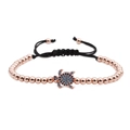 Rose gold beaded bracelet with zircon turtle pendant and adjustable black woven cord strap - Rose Gold