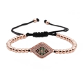 Verstellbares Evil-Eye-Armband mit Zirkonia-Mikropave und rotgoldenen Kupferperlen - Roségold