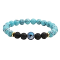 Yin Yang lava stone and turquoise beaded bracelet with golden metallic spacer accents - Turquoise