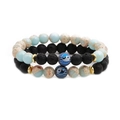 Braccialetti Yin Yang in pietra lavica e pietre naturali blu con distanziali dorati - Stile Coppia di Bracciali