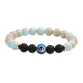 Bracciale Yin Yang in pietra lavica con perle blu marmorizzate e dettagli dorati - Stile Pietra Shoushan