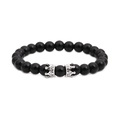 Detailed macro view of black onyx beads and silver crown charms with micro-inlaid diamonds - Gold Crown